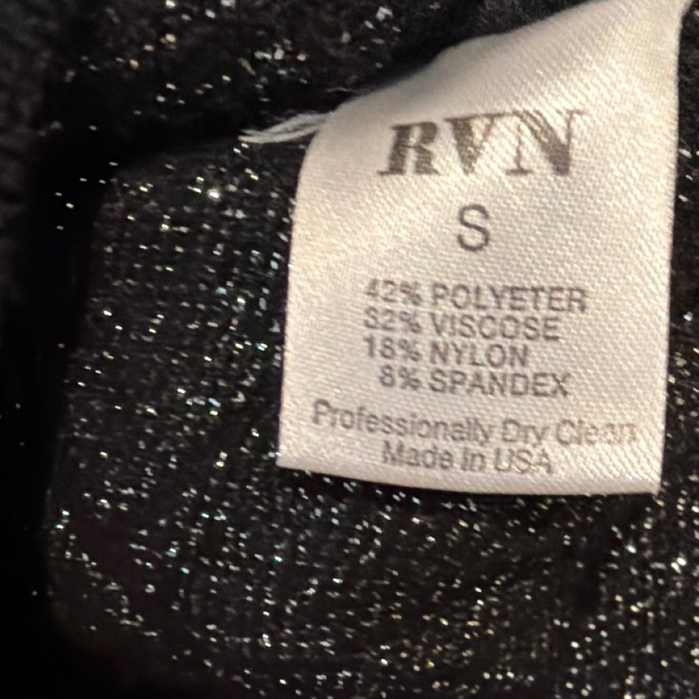 RVN Abstract Jacquard Mini Dress Black Silver Metallic V-Neck Bodycon Small - Picture 8 of 11